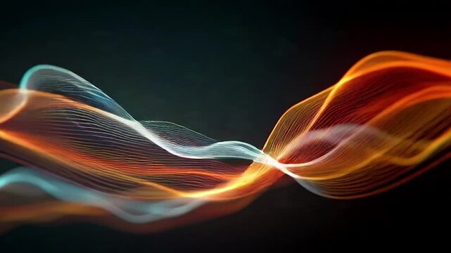 Abstract Flowing Light Waves on Dark Background.