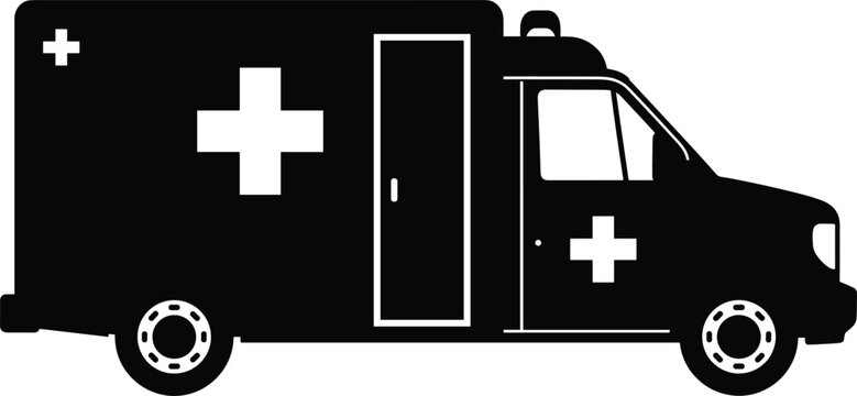 Ambulance emergency vehicle icon silhouette representing medical transport healthcare rescue service and first aid response design projects