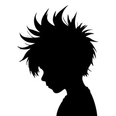 Simple black silhouette of a man head in profile, spiky hair style