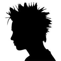 Simple black silhouette of a man head in profile, spiky hair style