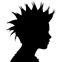 Simple black silhouette of a man head in profile, spiky hair style