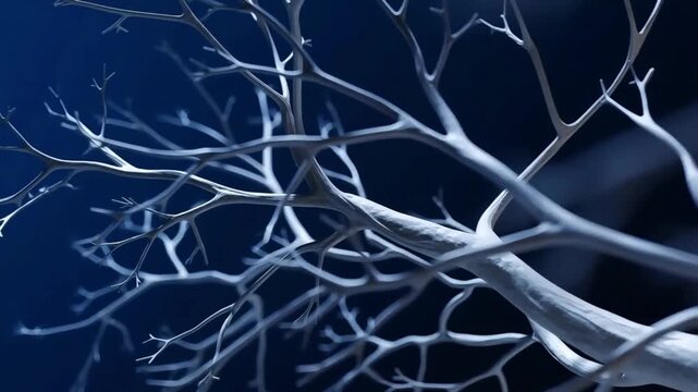White branches against dark blue background abstract twig structure.