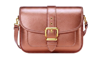 Metallic Rose Gold Crossbody Bag with Gold Buckle