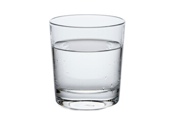 Polished Old Fashioned crystal tumbler, three-quarters filled with pristine still water, soft condensation, isolated on transparent studio background, intricate light reflections, concept of purity