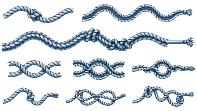 A comprehensive collection of diverse rope knots and twisted maritime cords, illustrating strength and secure fastening in a nautical theme