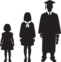 Silhouette of a graduate and two younger students