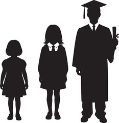 Silhouette of a graduate and two young students
