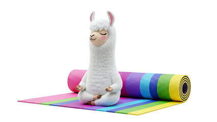 Obraz premium Meditating Llama on Rainbow Yoga Mat