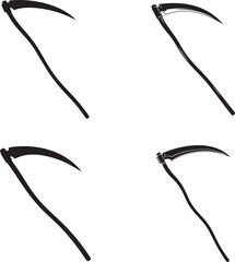 Silhouette of four scythes on a white background