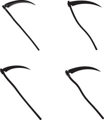 Silhouette of four scythes on a white background