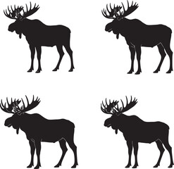 Four moose silhouette profiles on white background