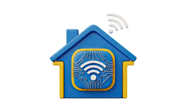 Smart Home Technology Icon with WiFi and Circuit Board - Powered by Adobe