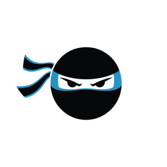 Stylized ninja face a black circle with blue eyes and headband