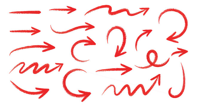 Hand drawn arrow set featuring red scribble style markers for user interface design
