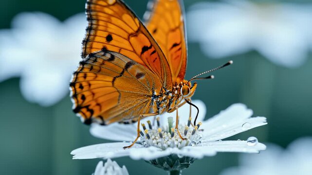 Close Up of a Butterfly Drinking Nectar From a White Flower
