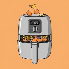 Air Fryer Cooking Delicious Food Illustration.