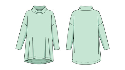 Naklejka premium Relaxed fit mock neck tunic technical flat illustration with gentle front pleats and dropped shoulders a versatile and comfortable garment blueprint