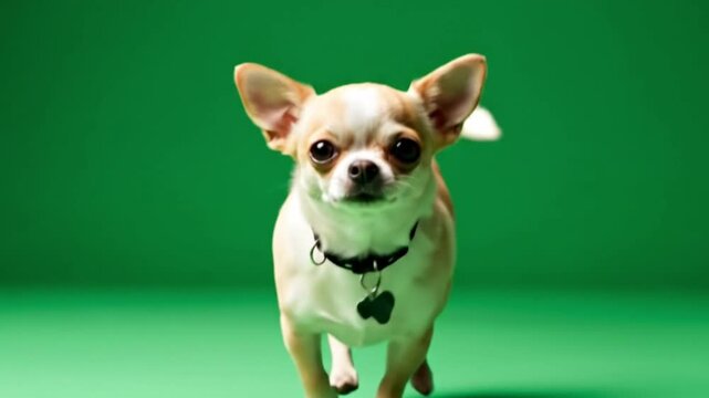 Chihuahua Dog Running Green Screen Small Breed Motion Chroma Key  Pet Isolated Background
