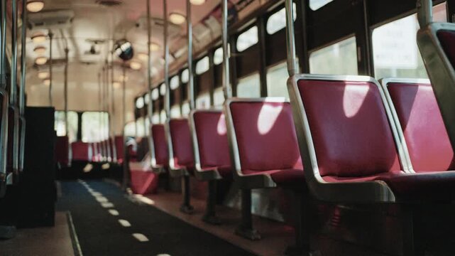 A close up on vintage train seats. Dallas, Texas.