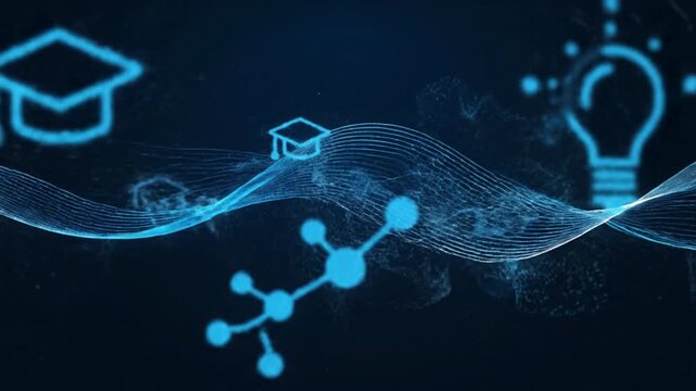A video showcasing a futuristic digital network with education and science symbols