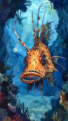 Vibrant underwater scene featuring a colorful fish