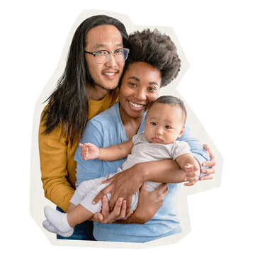 Happy family png sticker, diversity rough cut paper effect, transparent background