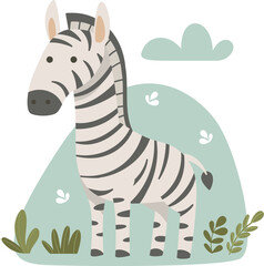 Fototapeta premium Zebra Vector Jungle Safari Animal Illustration Set for Children Book or Kids Print