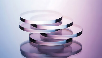 Stacked transparent glass discs with purple and blue gradient
