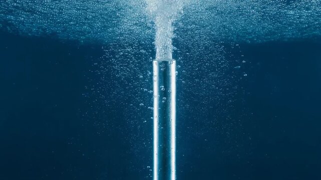Underwater macro of thousands of tiny bubbles rising from metal surface, continuous stream