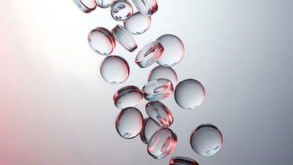 Clear Gel Capsules Falling Against Gradient Background