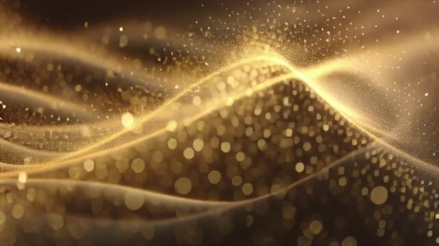 Abstract Golden Waves with Sparkling Particles Motion Background.
