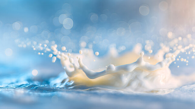 Pure fresh milk water droplet splash crown effect liquid wave texture purity health macro dynamic background commercial
