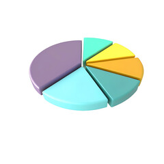 Obraz premium A 3D pie chart icon with colorful sections isolated on a white background for business presentations