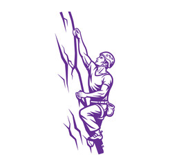 Fototapeta premium man climbing a tree with a rope and harness on a white background