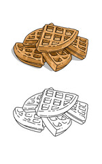illustration slice of delicious waffles issolated on white. Waffles coloring page 