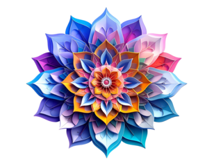 Vivid, layered floral art with geometric petal arrangement and gradient colors