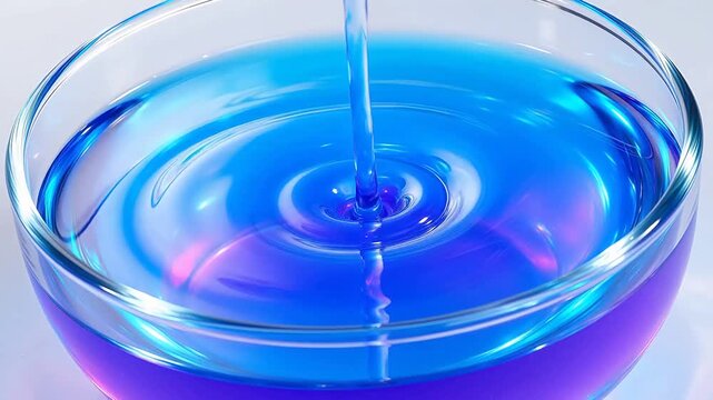 Water pouring into a glass bowl creating ripples and a mesmerizing blue effect