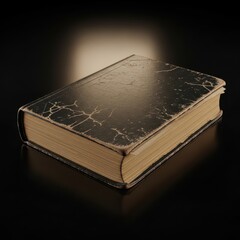 Antique Book with Marbled Cover and Aged Pages on Black Background.