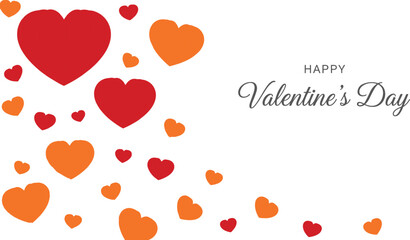 Happy Valentine’s Day greeting card with red and orange paper cut hearts on white background, flat vector illustration for romantic celebration © Hello World