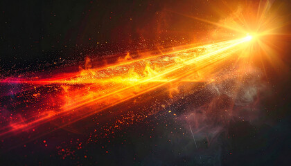 Fiery orange and red light streaks with glowing particles and smoke against a dark cosmic background