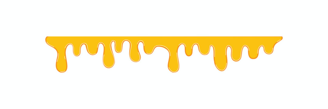 Golden honey or yellow paint dripping vector illustration isolated on white background. Realistic liquid melt transition