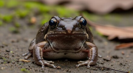 Fototapeta premium Close-up of a Brown Frog on the Ground.