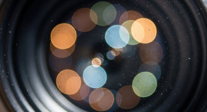 Abstract Bokeh Lights Background with Vibrant Rings and Dust Particles - Powered by Adobe
