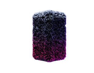 A furry cylindrical object transitions from purple to dark blue against black