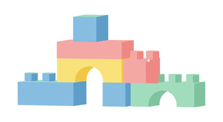 Naklejka premium Colorful toy building blocks castle on white background