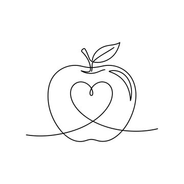 Line drawing of an apple with a heart inside vector illustration