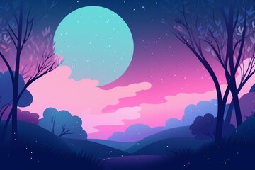 Fototapeta premium night landscape with moon