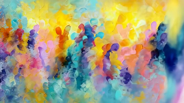 Abstract painting of overlapping shapes in vibrant colors, brushstrokes visible