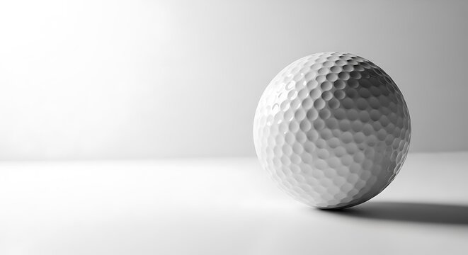 Close-up of a white golf ball on a white surface.