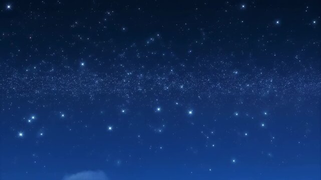 3D cinematic animation of a peaceful night sky filled with countless twinkling stars. Soft d